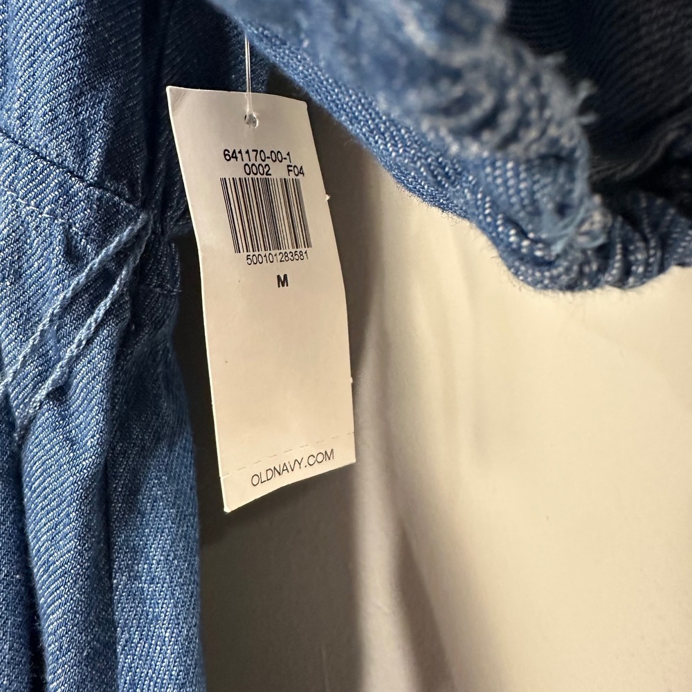 Old Navy Fit & Flare Twist-Front Maxi Dress M Blue Denim Chambray Boho Summer - Picture 6 of 11